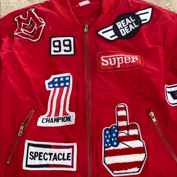 Red jacket with signs. Size L (runs small like M) - Picture 4 of 4